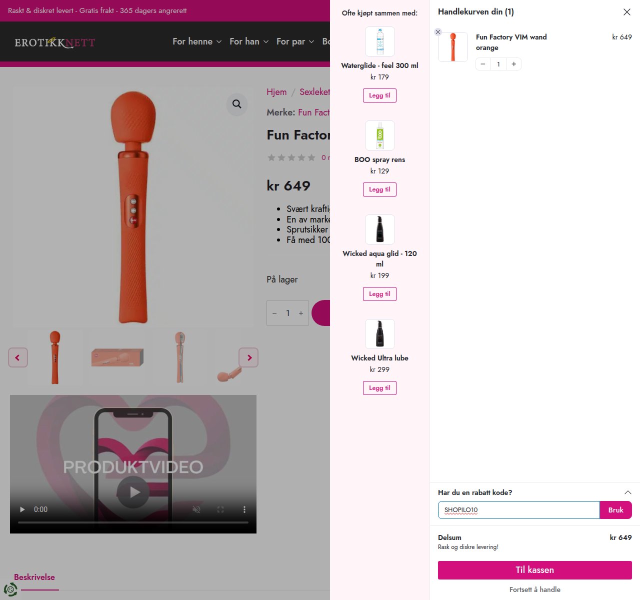 Where to enter the discount code on the Erotikknett website