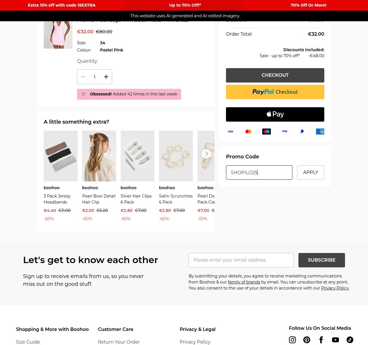 Where to enter the discount code on the Boohoo website