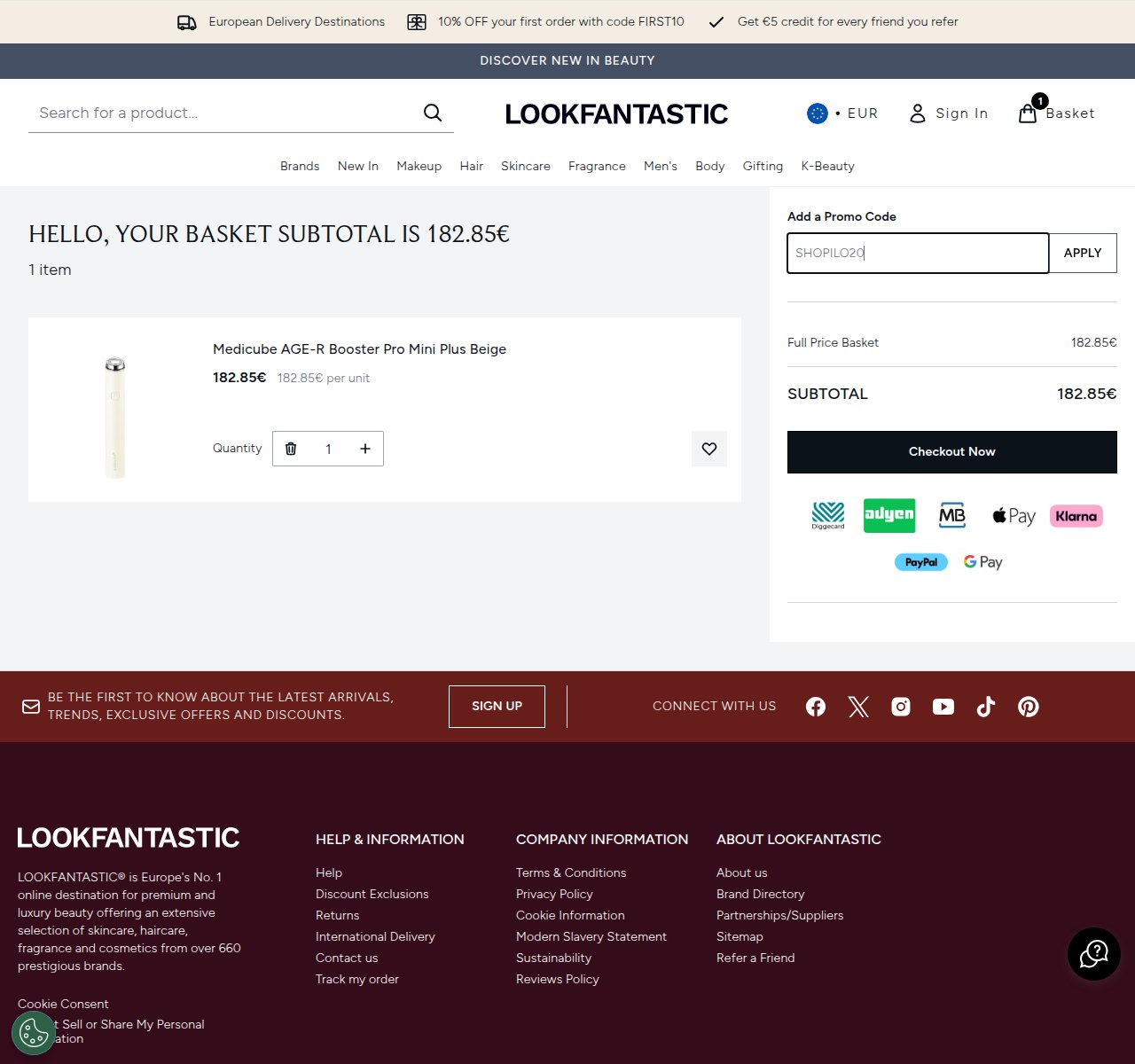 Mihin alennuskoodi syötetään Lookfantastic-sivustolla