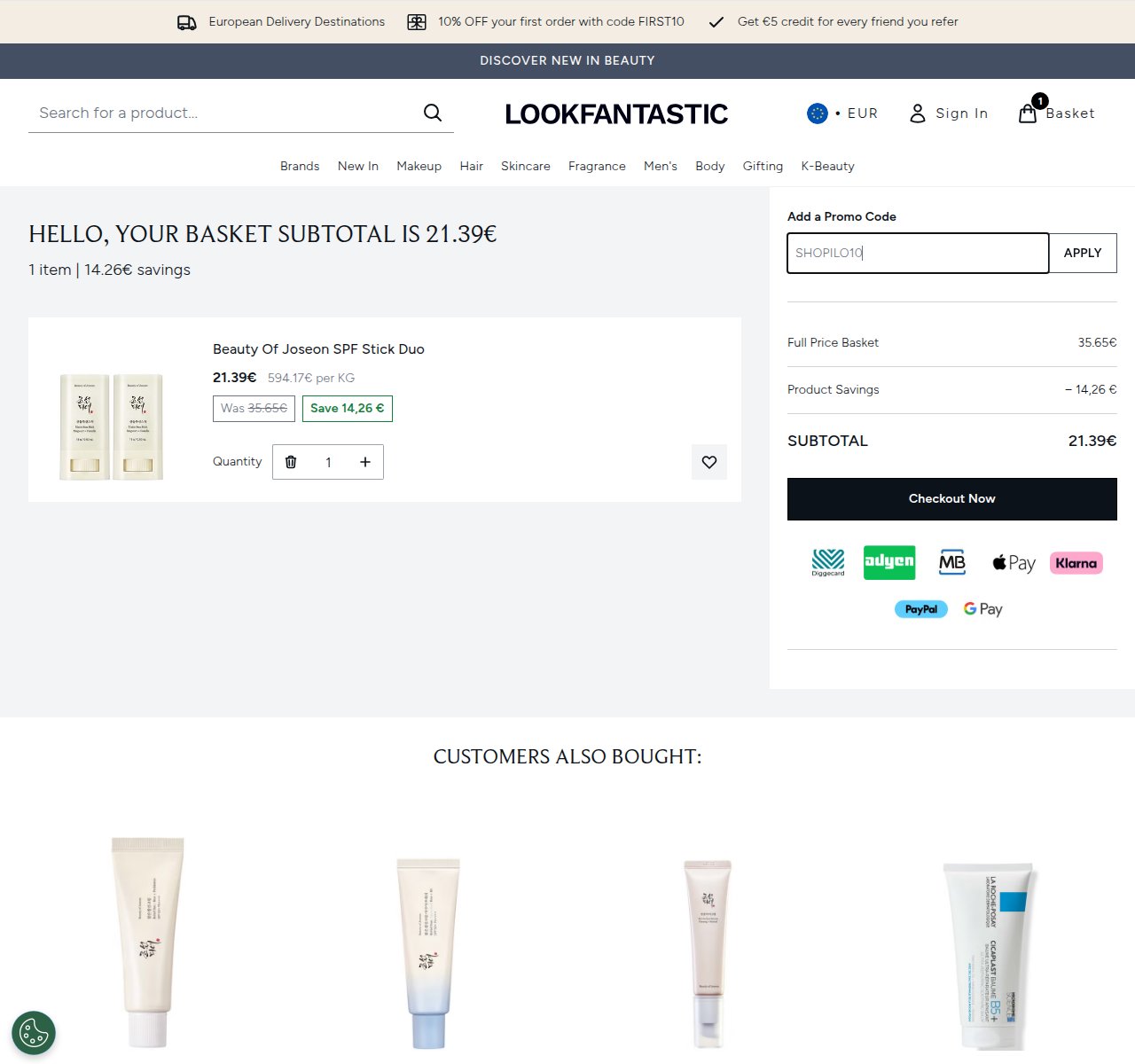 Var du anger rabattkoden på Lookfantastics webbplats