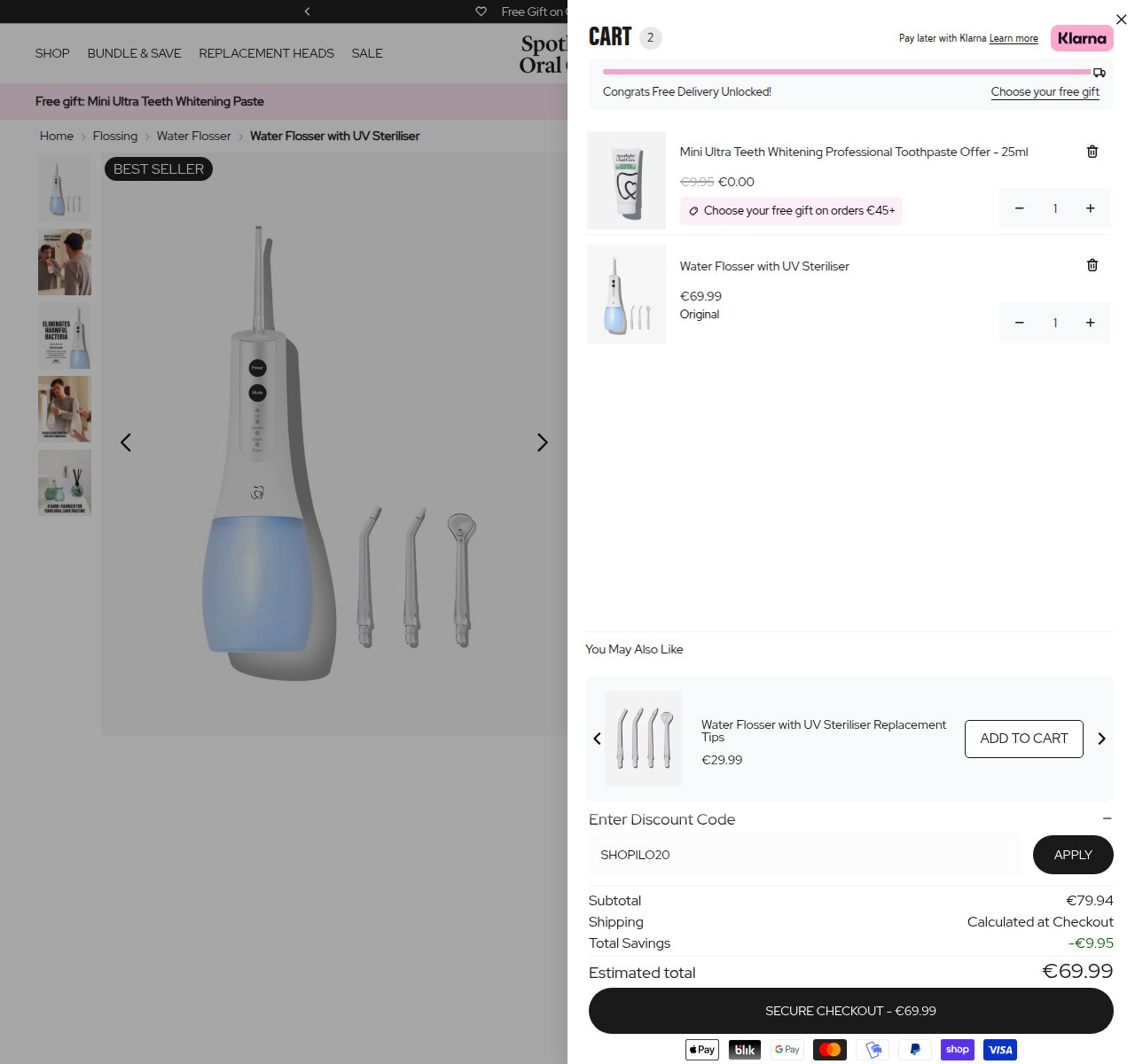 Where to enter the discount code on the Spotlight Oral Care website