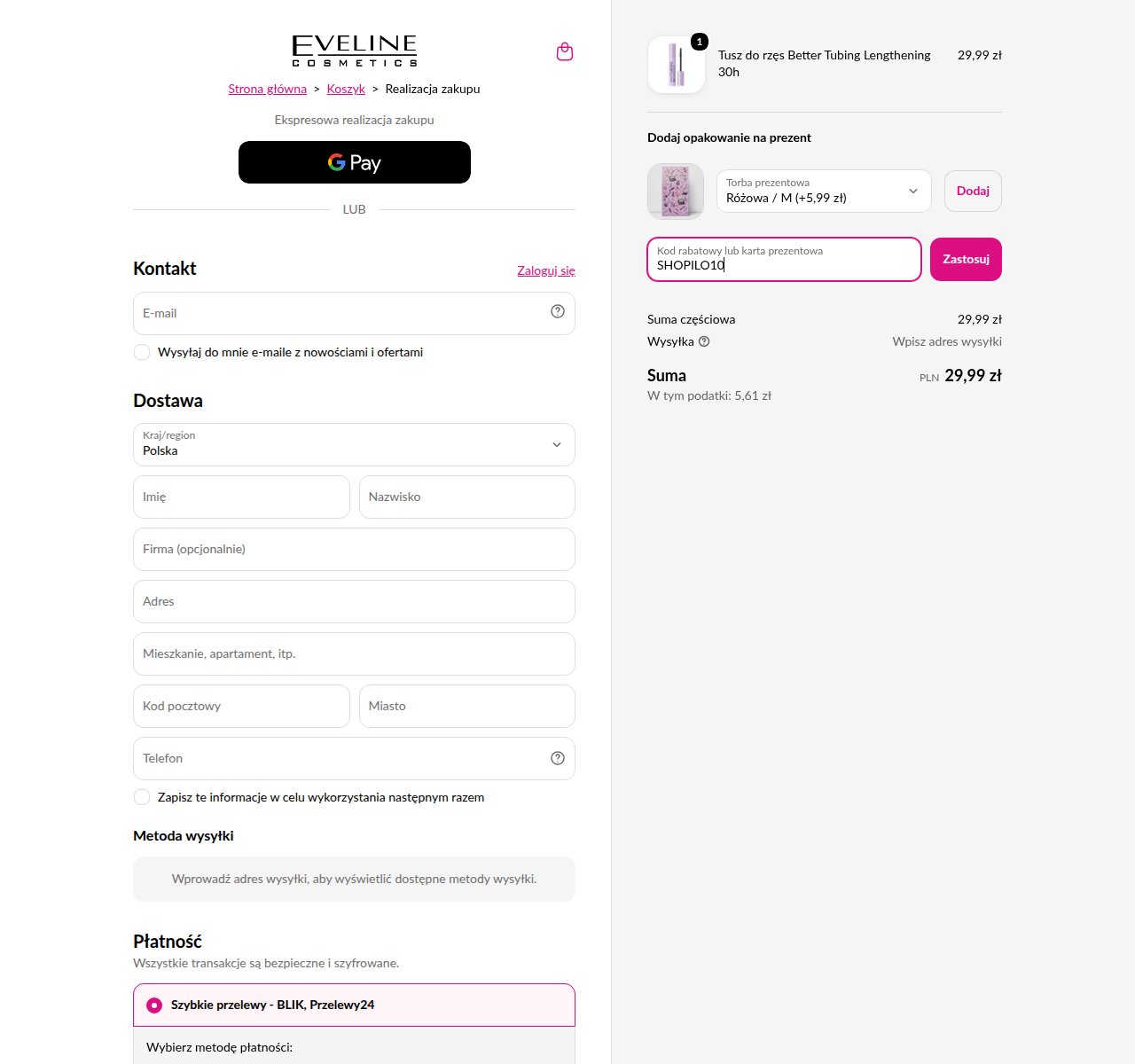 Gdzie wpisać kod rabatowy na stronie Eveline Cosmetics