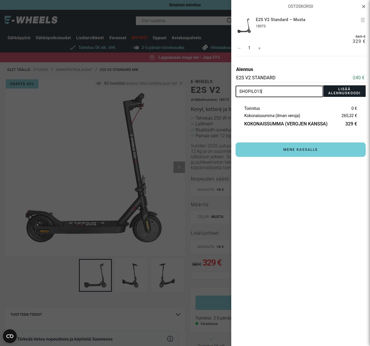 Mihin alennuskoodi syötetään E-Wheels-sivustolla