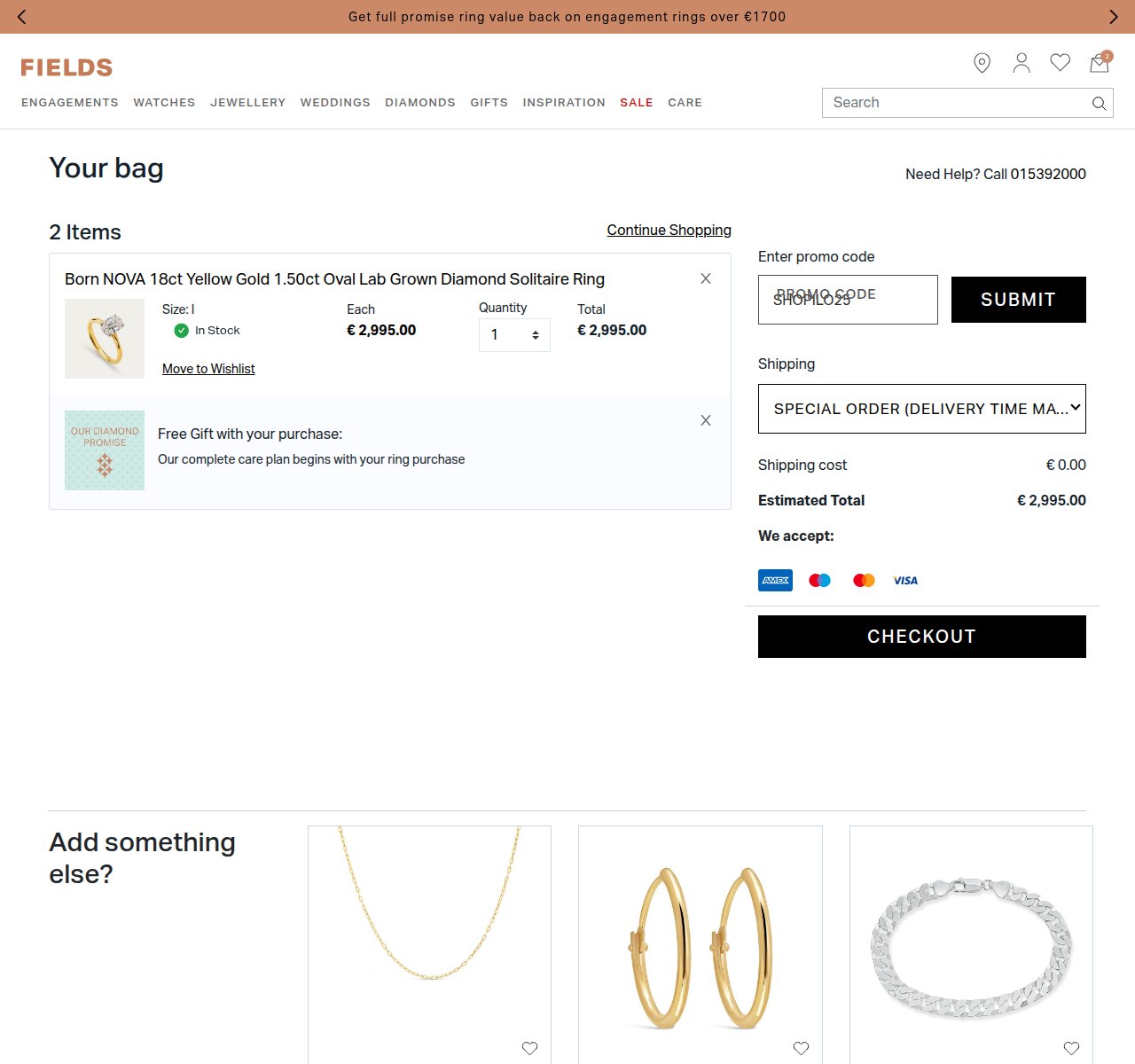 Where to enter the discount code on the Fields website