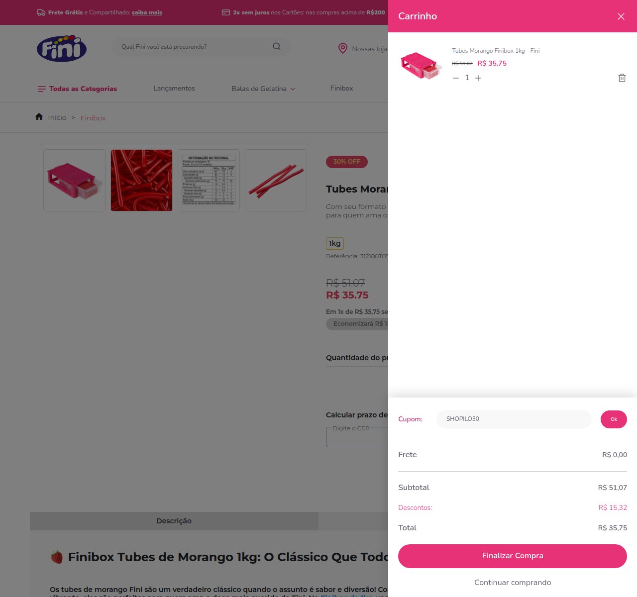 Onde inserir o código de desconto no site da Fini