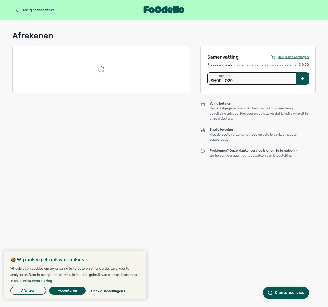 Waar je de kortingscode invoert op de Foodello-website