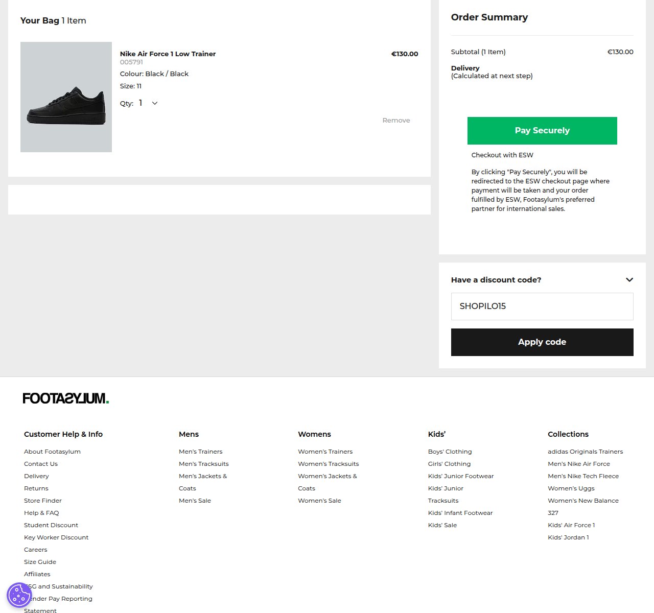 Where to enter the discount code on the Footasylum website