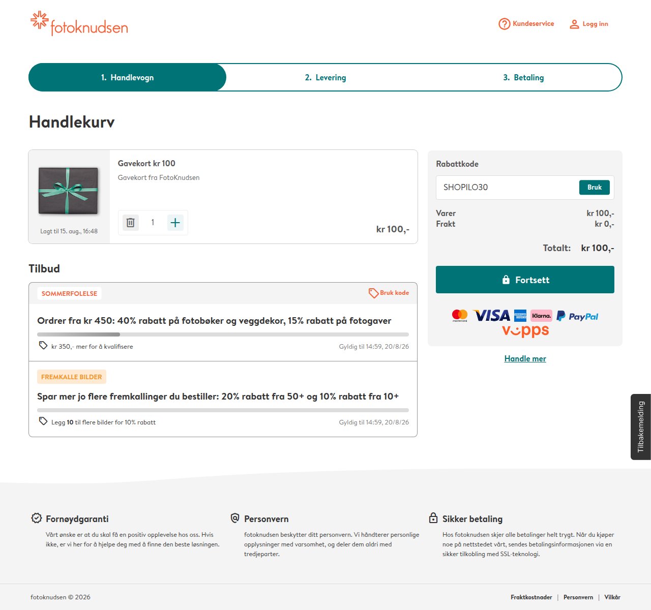 Where to enter the discount code on the Fotoknudsen website