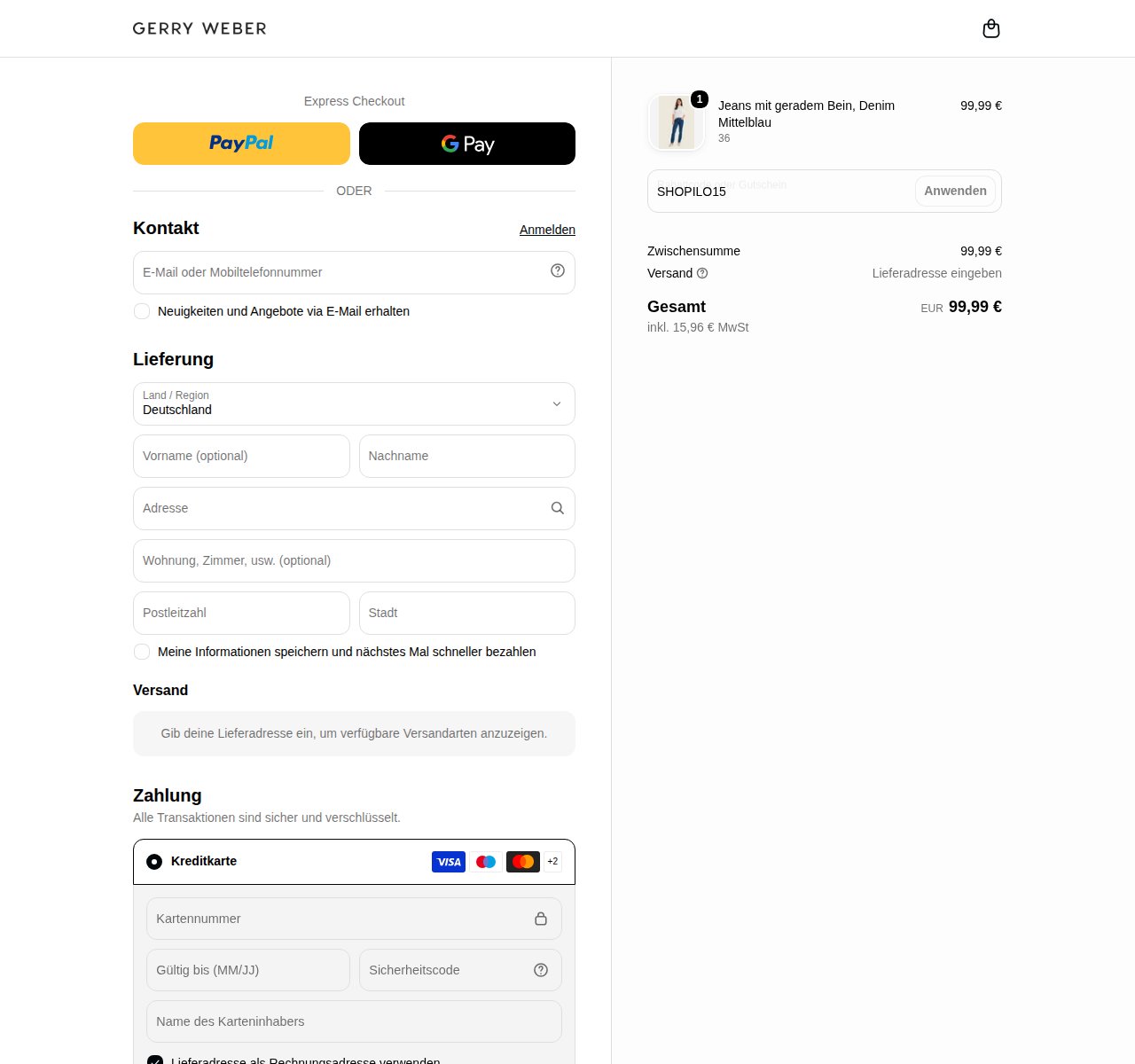 Wo man den Rabattcode auf der Gerry Weber-Website eingibt