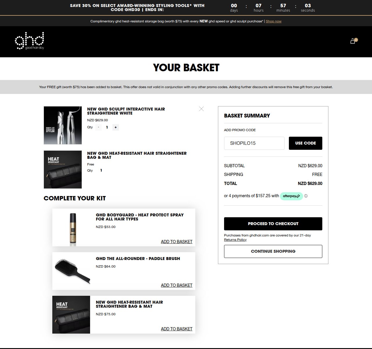 Where to enter the discount code on the GHD website