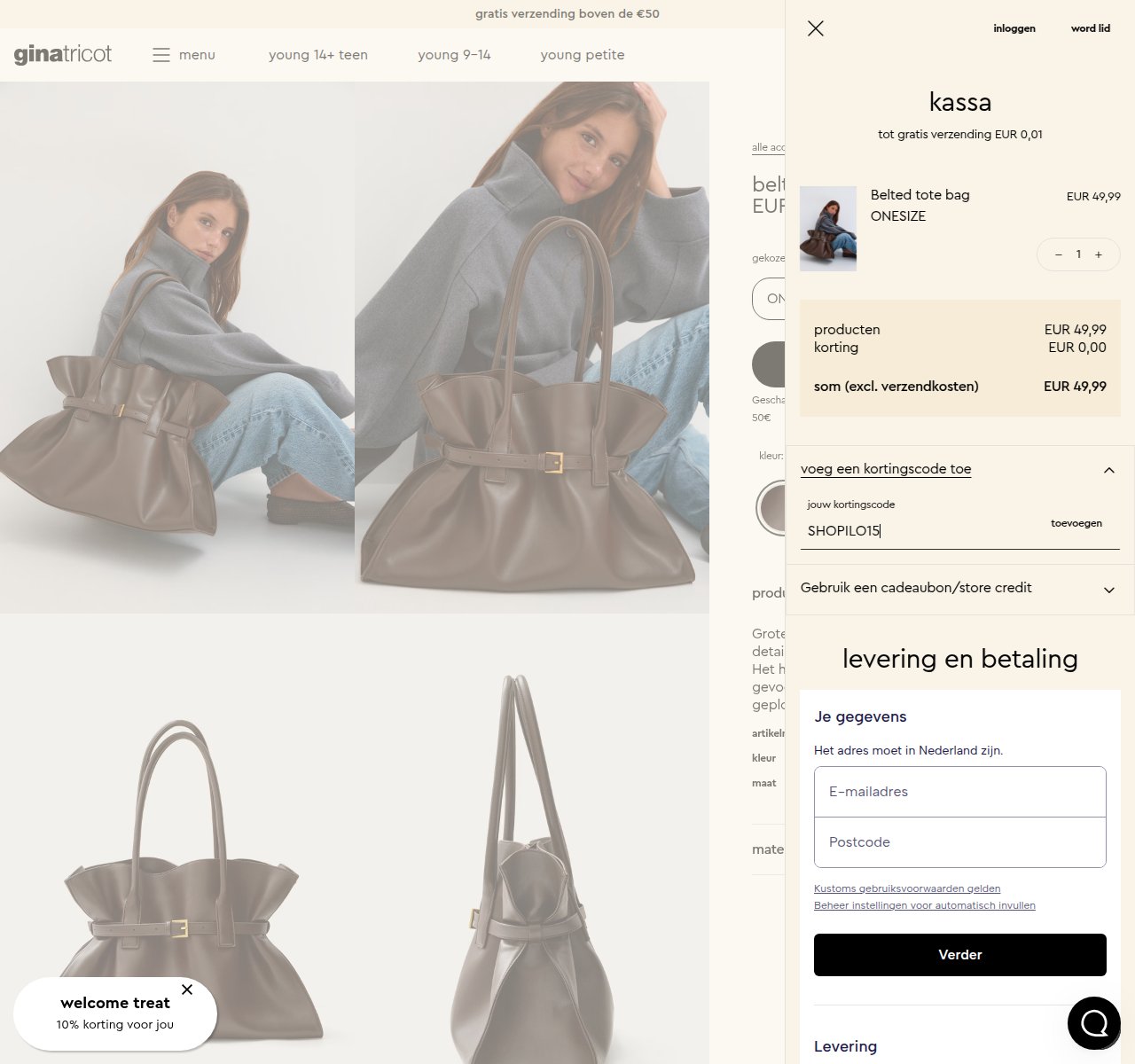Waar je de kortingscode invoert op de Gina Tricot-website