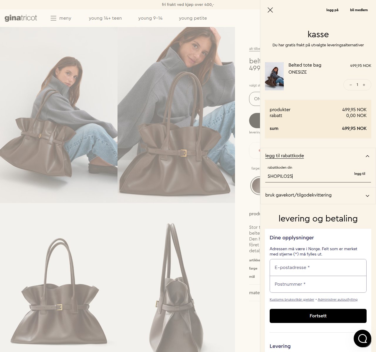 Where to enter the discount code on the Gina Tricot website