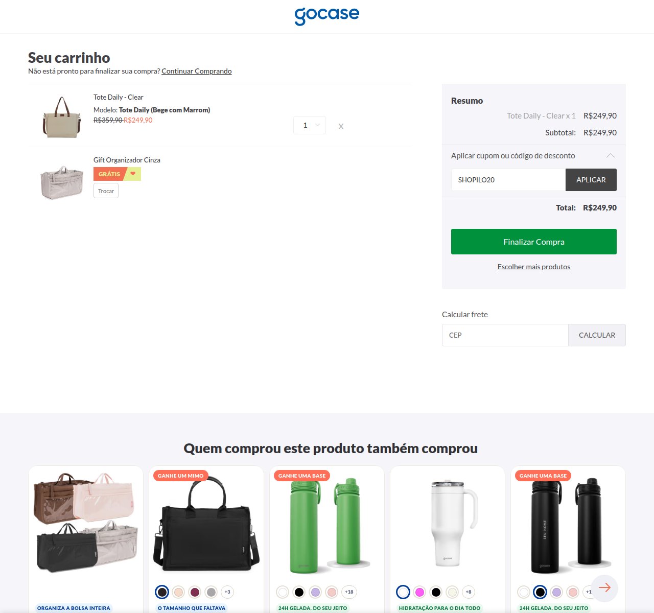 Onde inserir o código de desconto no site da Gocase