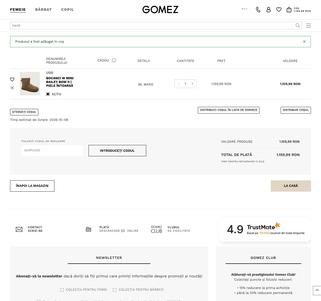 Unde introduci codul de reducere pe site-ul Gomez