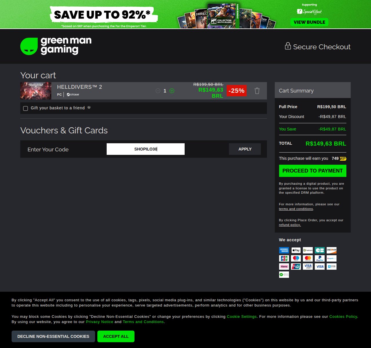 Onde inserir o código de desconto no site da Green Man Gaming