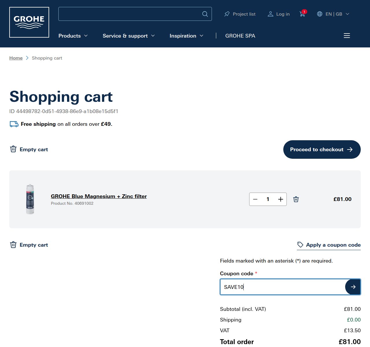 Wo man den Rabattcode auf der GROHE-Website eingibt