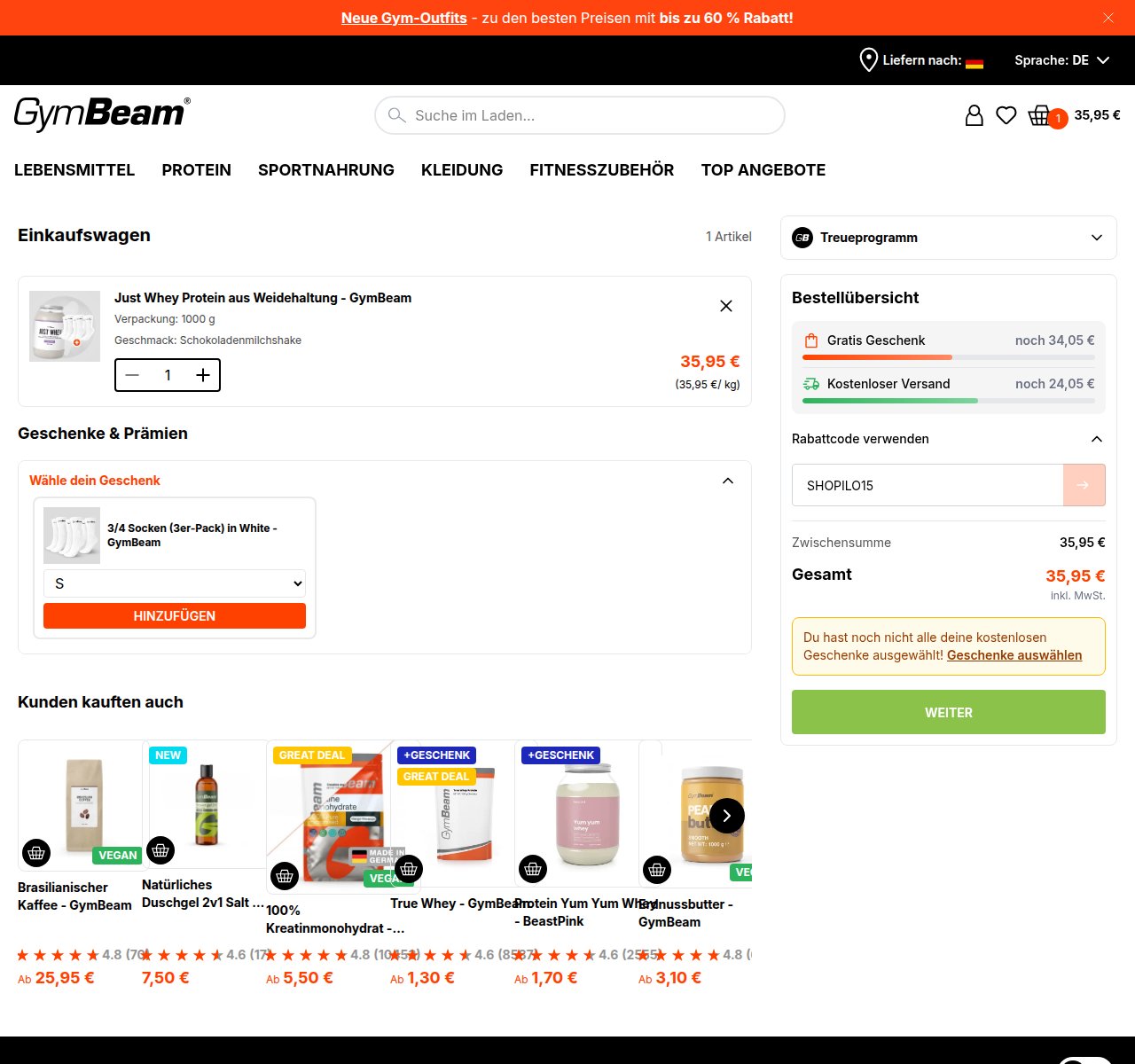 Wo man den Rabattcode auf der GymBeam-Website eingibt