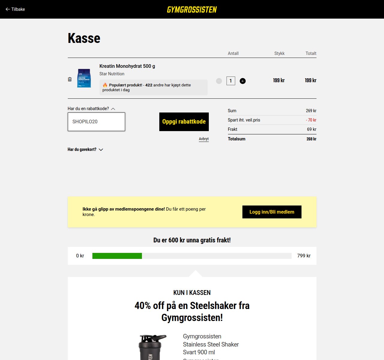 Where to enter the discount code on the Gymgrossisten website