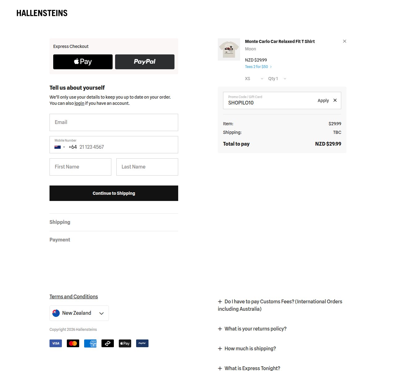 Where to enter the discount code on the Hallensteins website