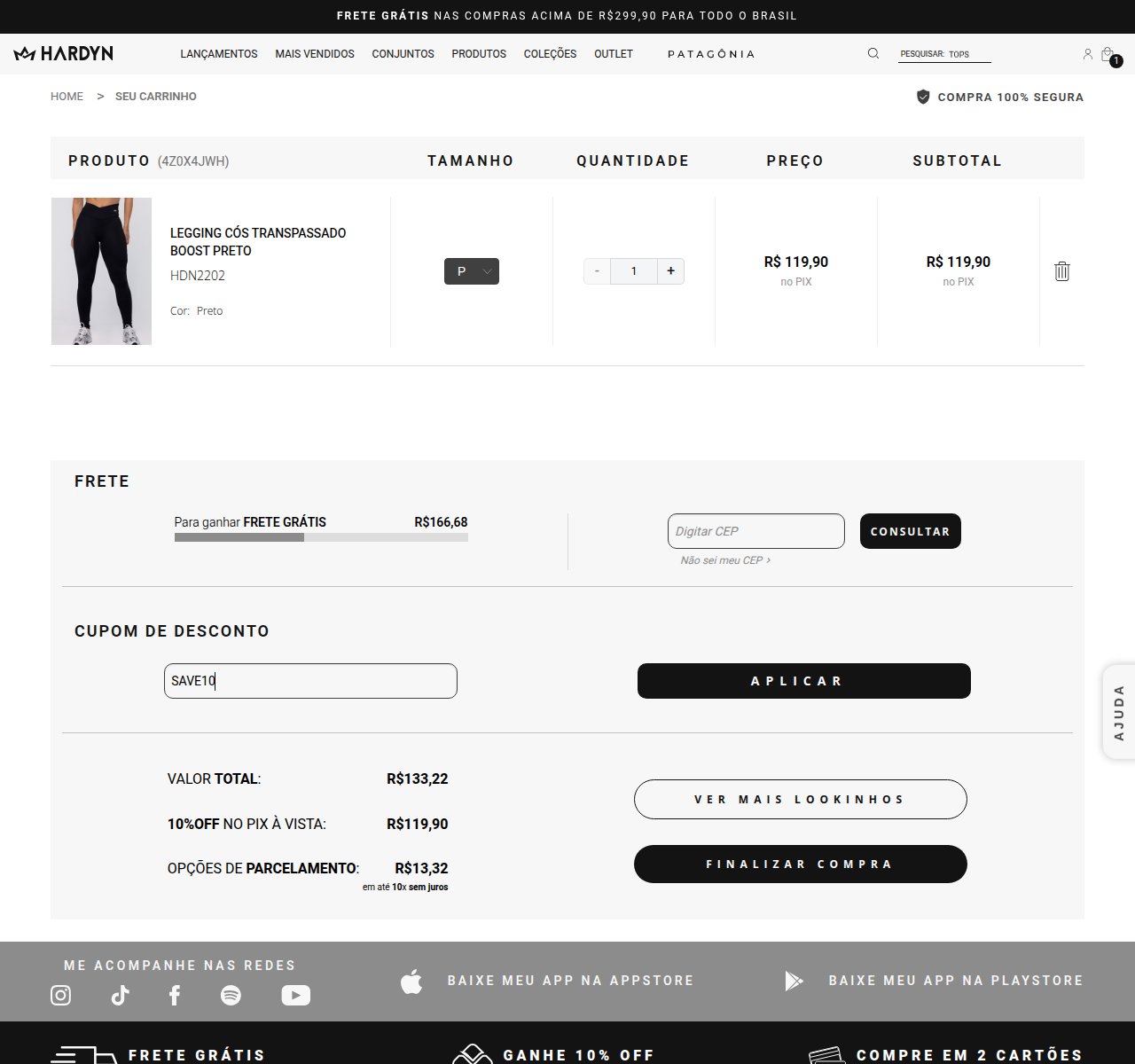 Onde inserir o código de desconto no site da Hardyn