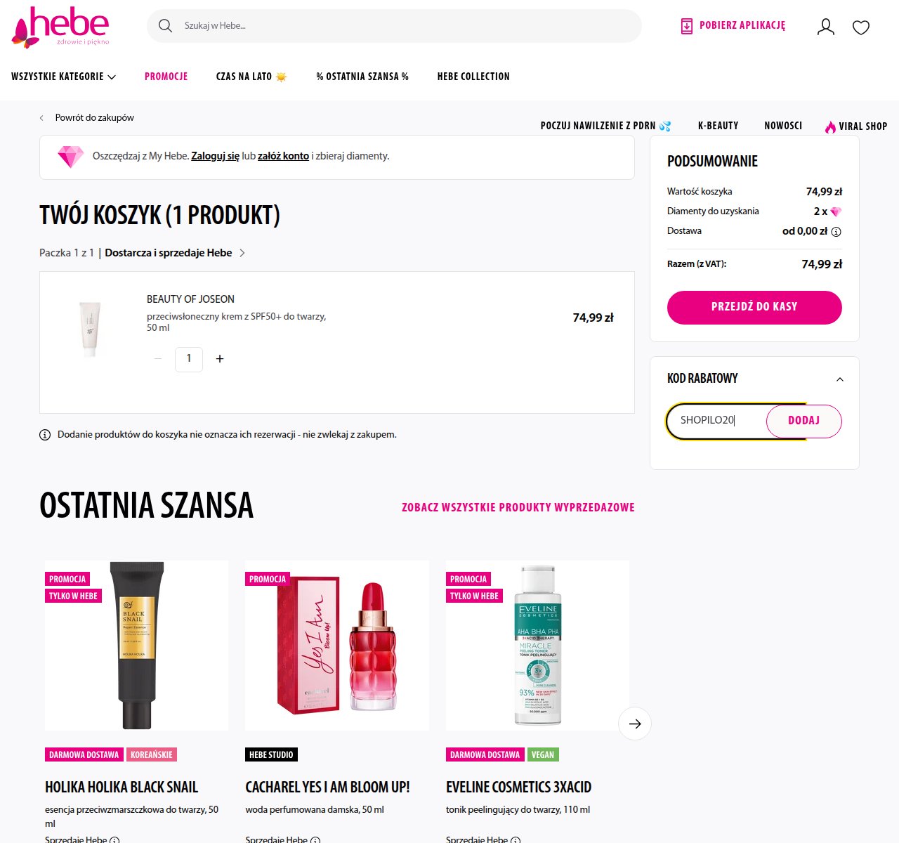 Gdzie wpisać kod rabatowy na stronie Hebe