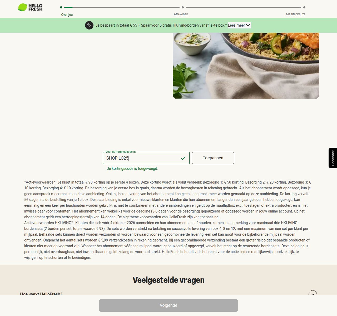 Waar je de kortingscode invoert op de HelloFresh-website