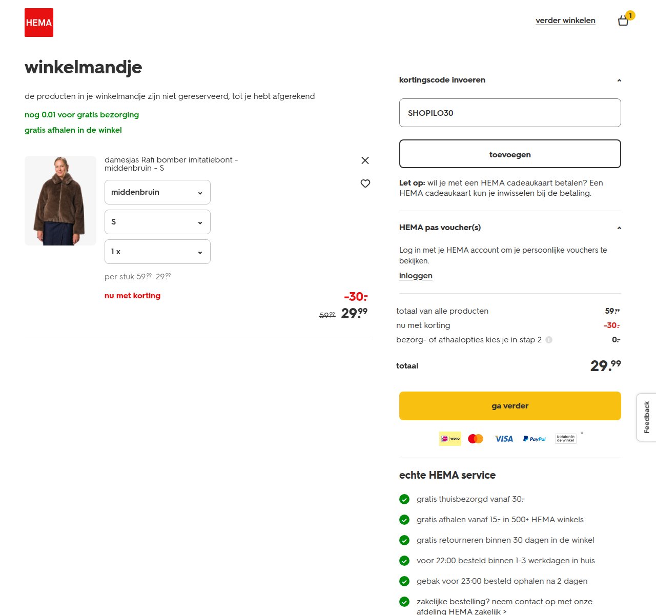 Waar je de kortingscode invoert op de HEMA-website