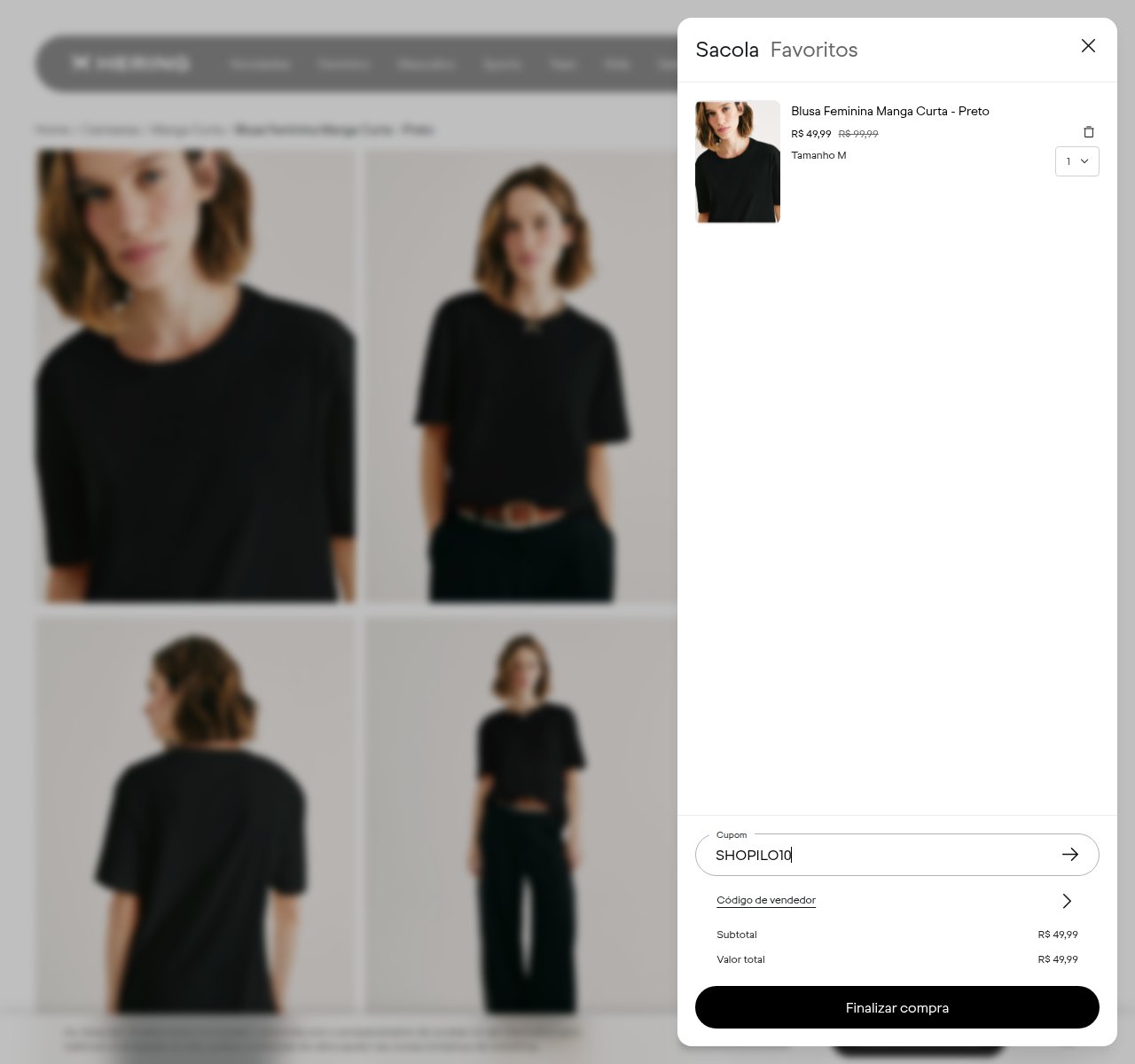 Onde inserir o código de desconto no site da Hering