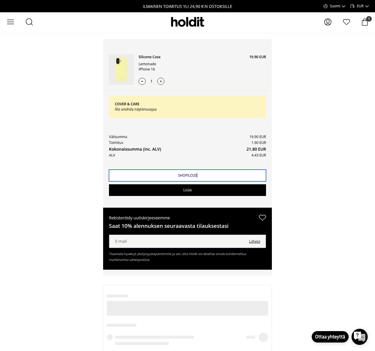 Mihin alennuskoodi syötetään Holdit-sivustolla