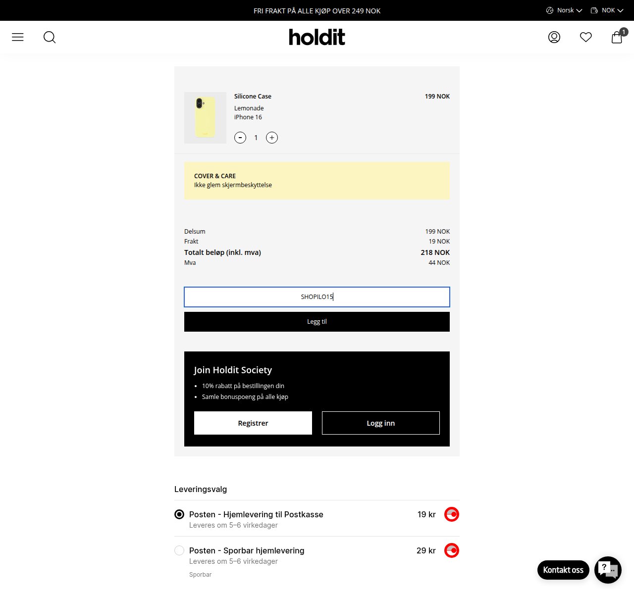 Where to enter the discount code on the Holdit website