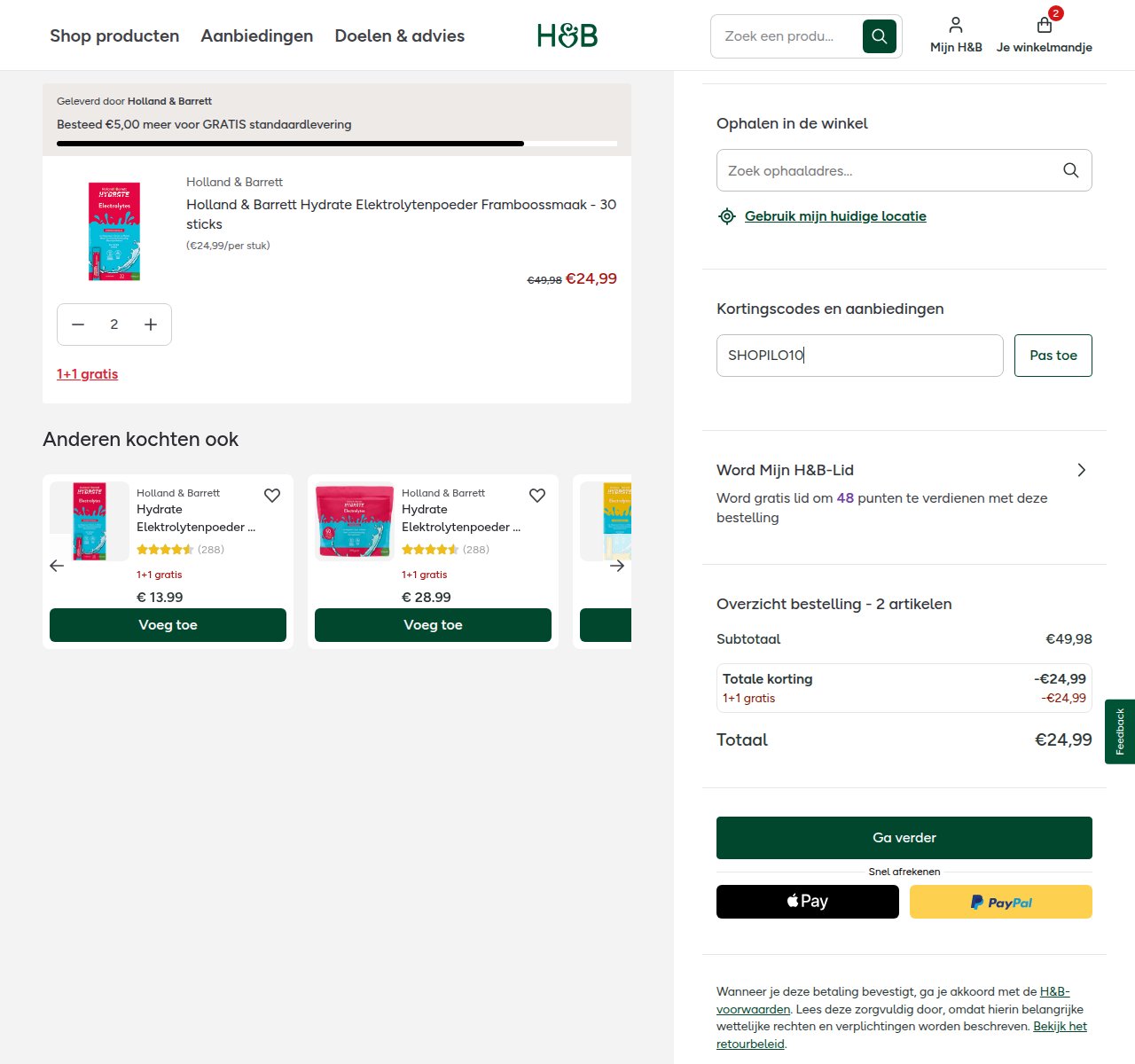 Waar je de kortingscode invoert op de Holland & Barrett-website
