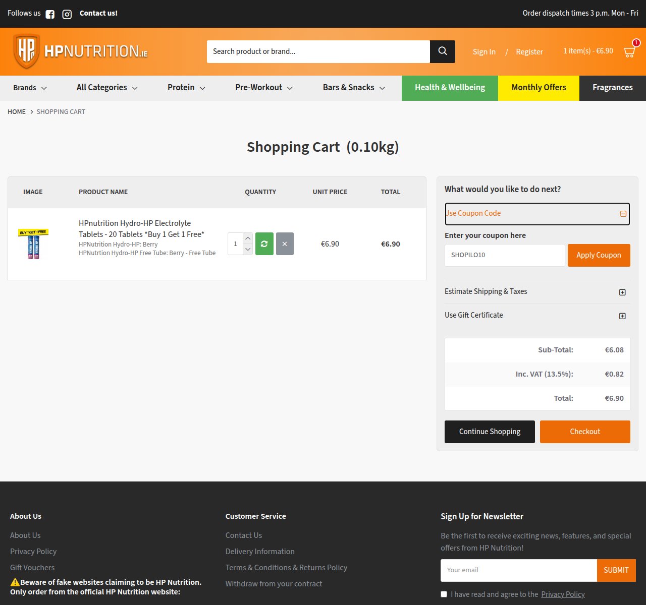 Where to enter the discount code on the HP Nutrition website