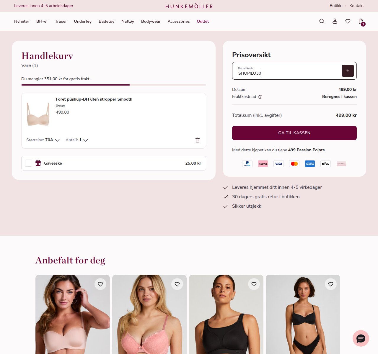 Where to enter the discount code on the Hunkemöller website