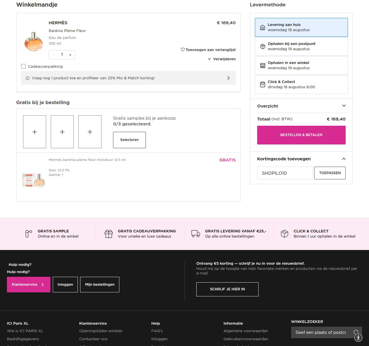 Waar je de kortingscode invoert op de ICI PARIS XL-website