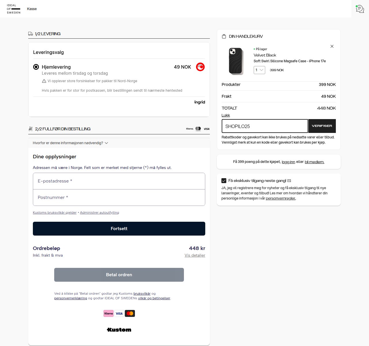 Where to enter the discount code on the IDEAL OF SWEDEN website