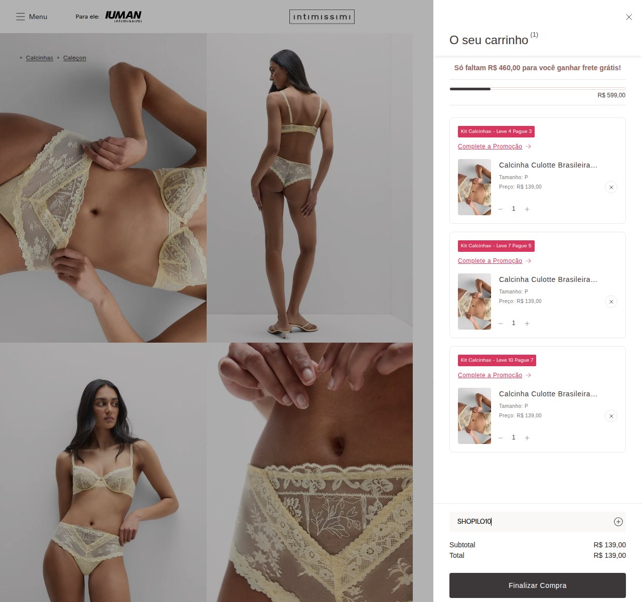 Onde inserir o código de desconto no site da Intimissimi