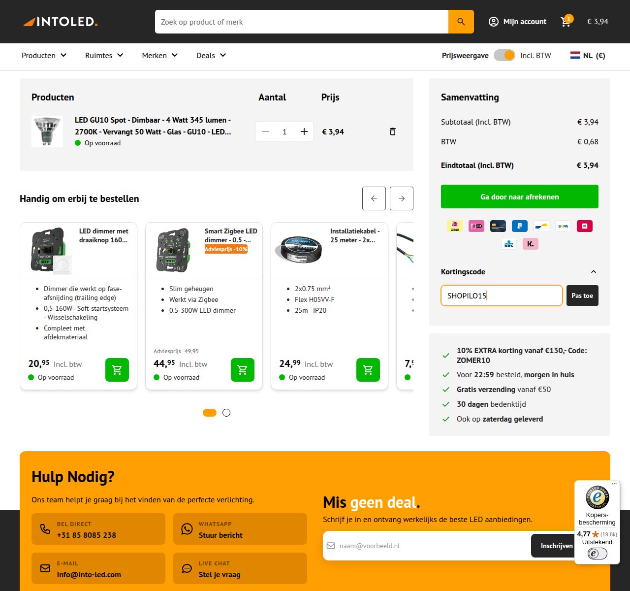 Waar je de kortingscode invoert op de IntoLED-website