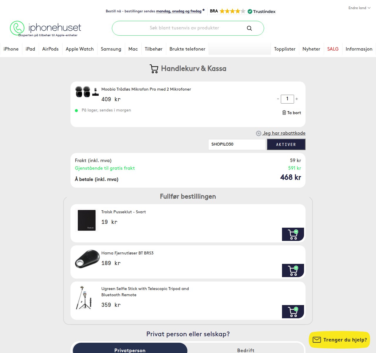 Where to enter the discount code on the iPhonehuset website