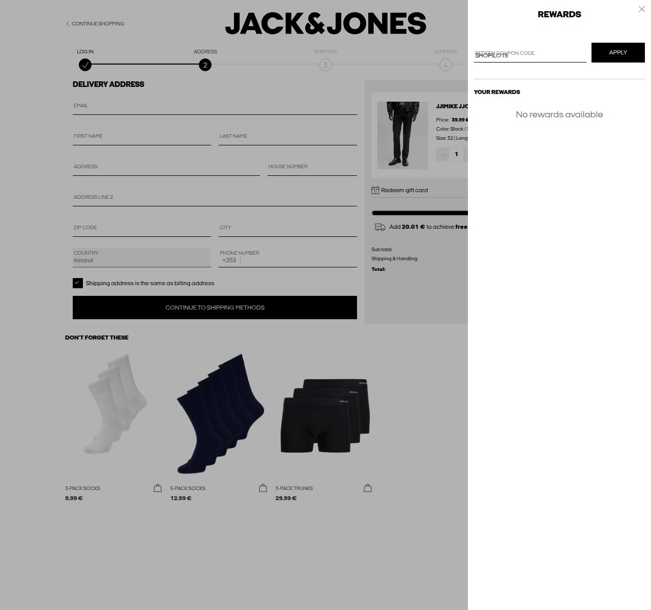 Where to enter the discount code on the Jack & Jones website