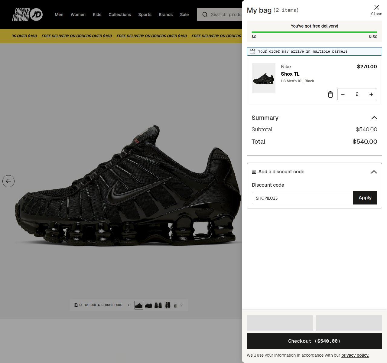 Where to enter the discount code on the JD Sports website