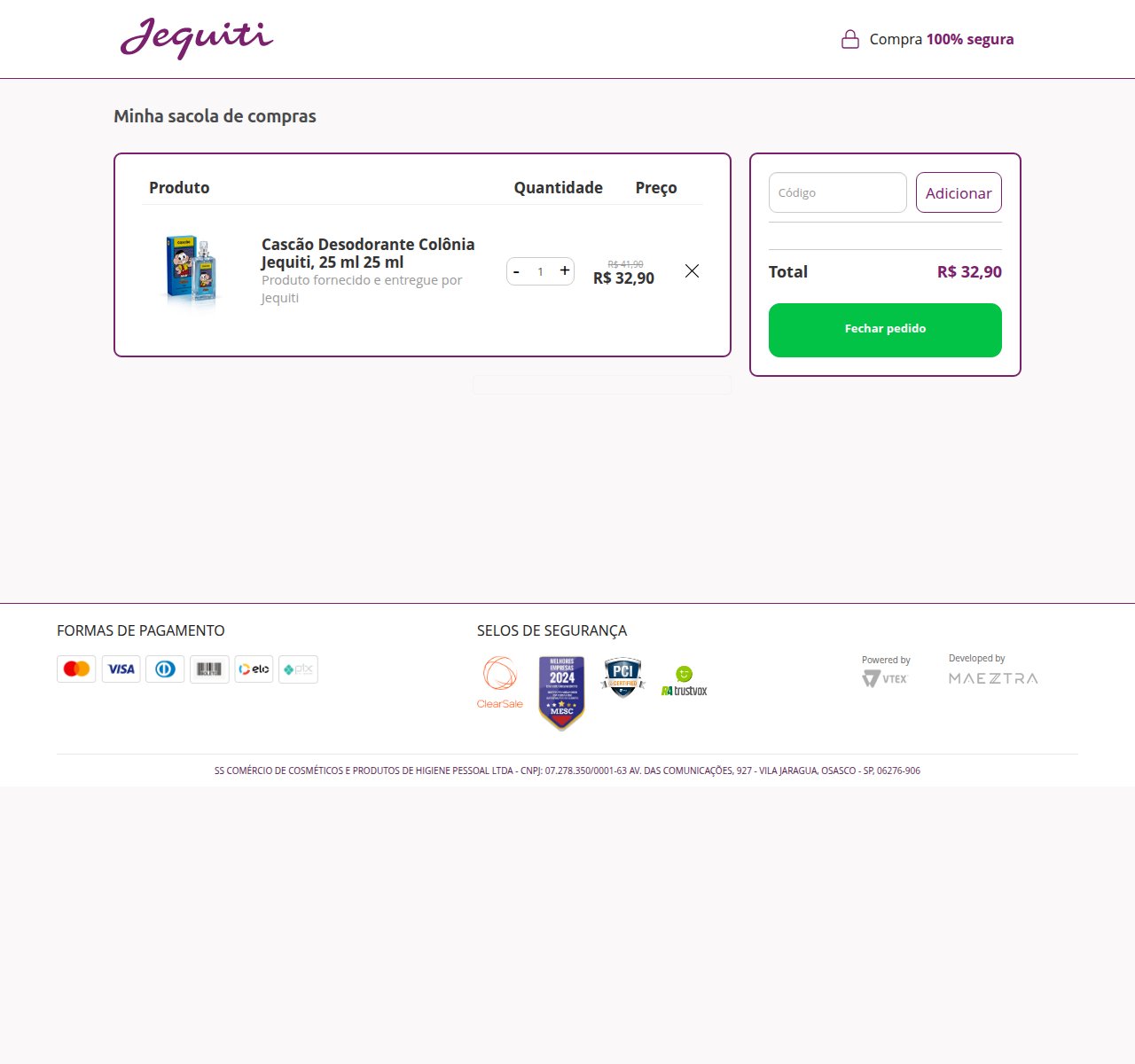 Onde inserir o código de desconto no site da Jequiti
