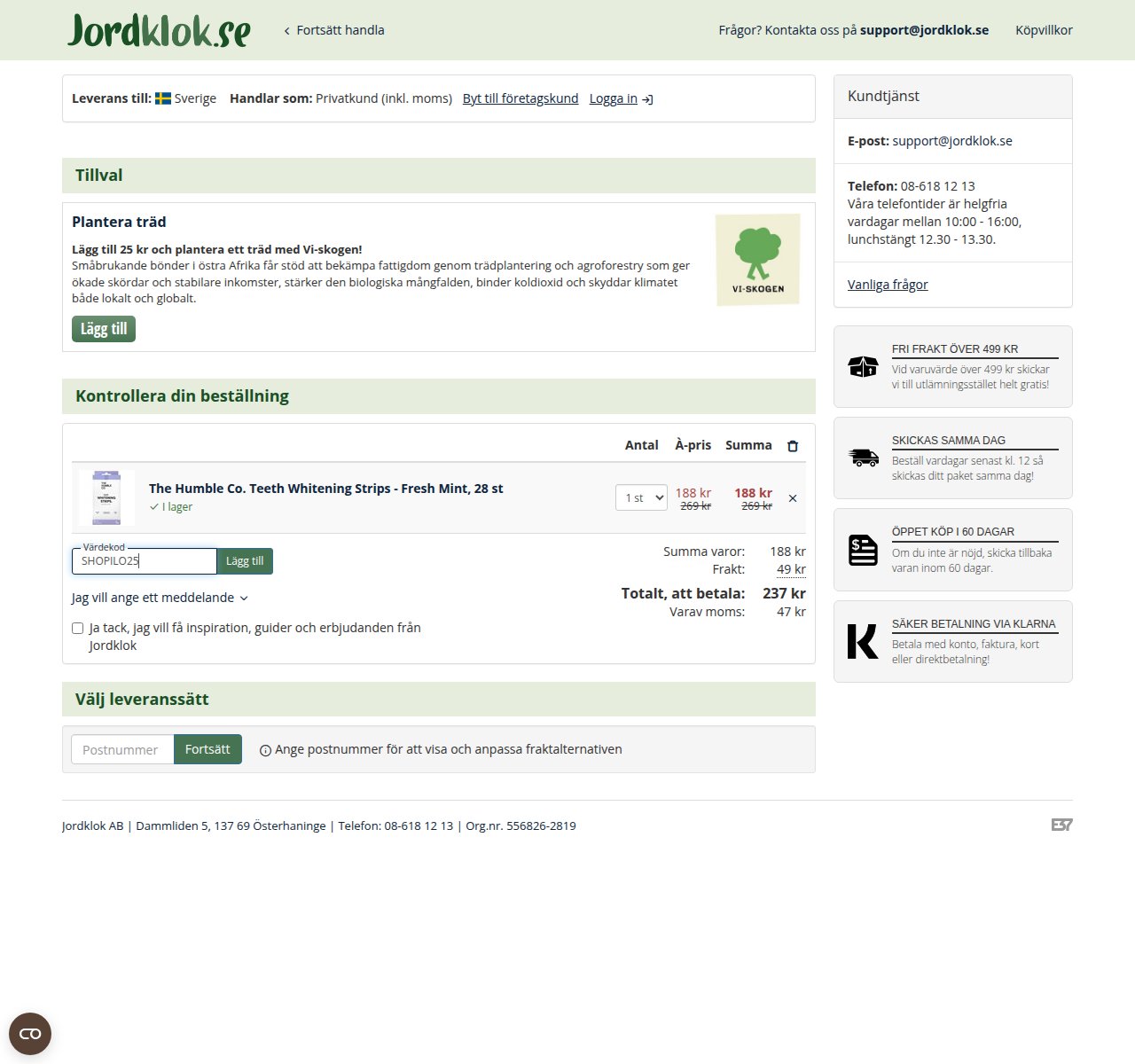 Var du anger rabattkoden på Jordkloks webbplats