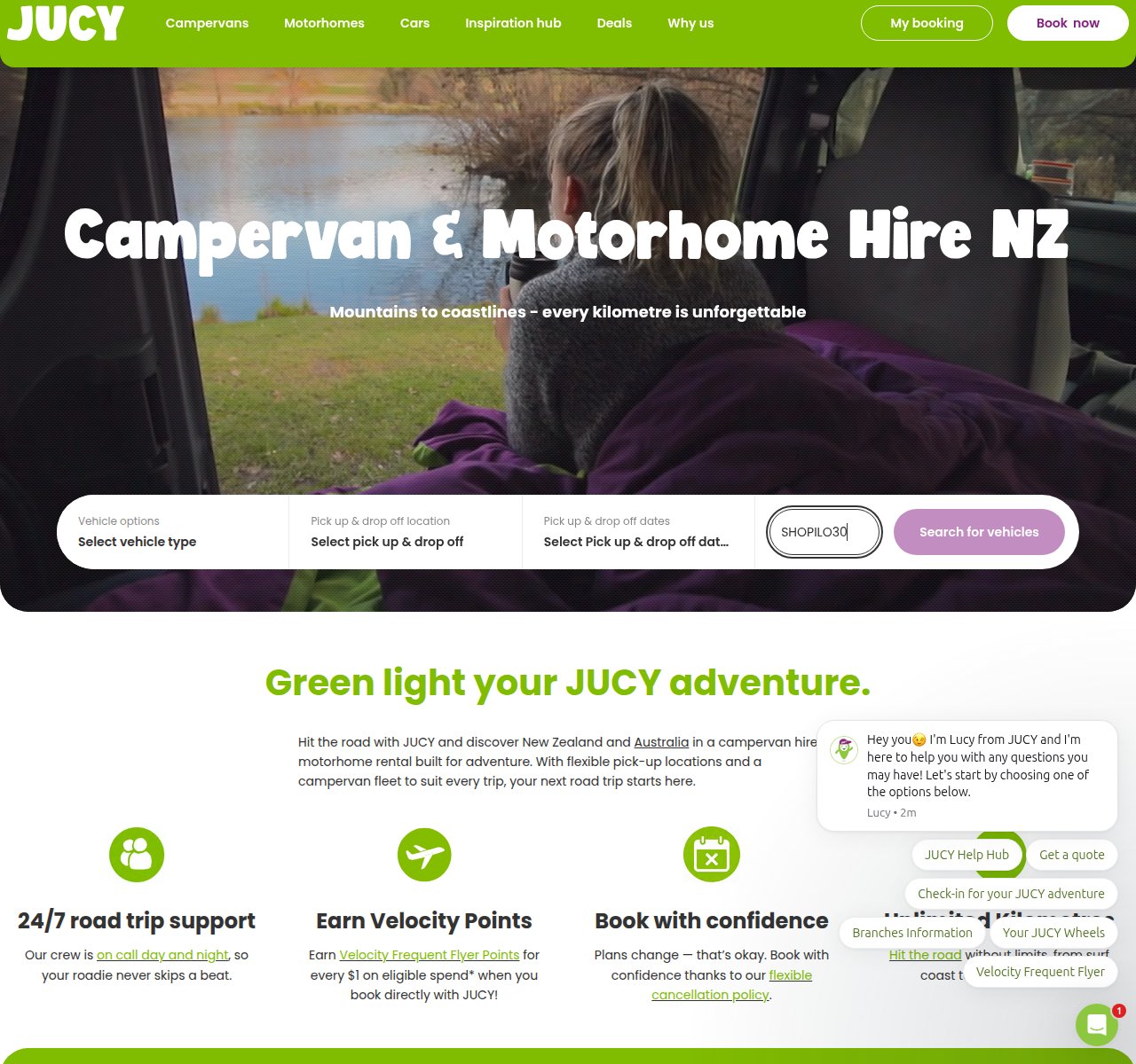 Where to enter the discount code on the Jucy website