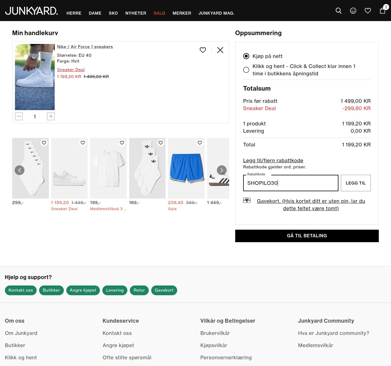 Where to enter the discount code on the Junkyard website