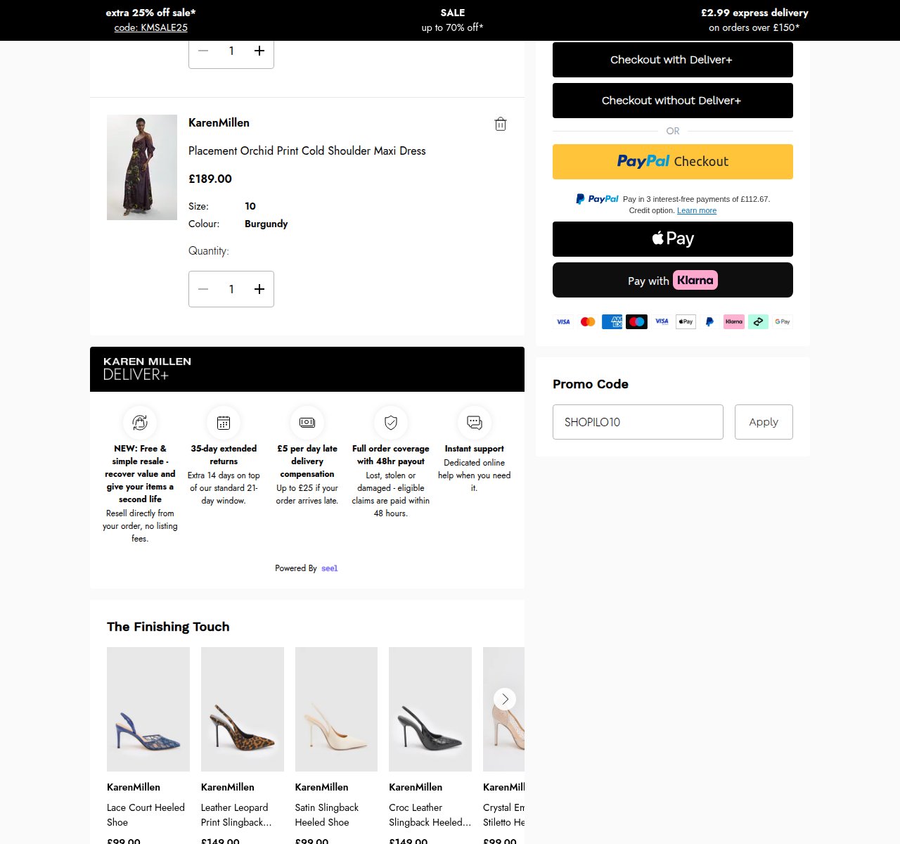 Where to enter the discount code on the Karen Millen website