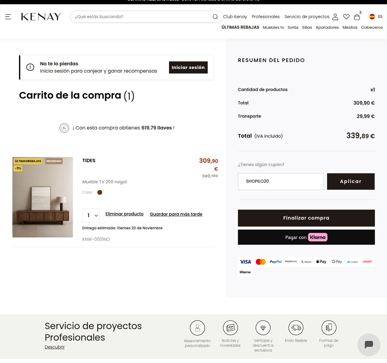 Onde inserir o código de desconto no site da Kenay Home