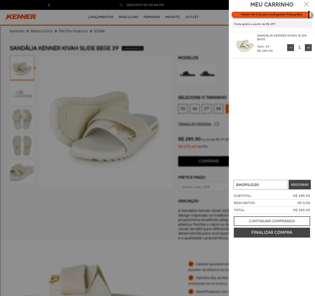 Onde inserir o código de desconto no site da Kenner