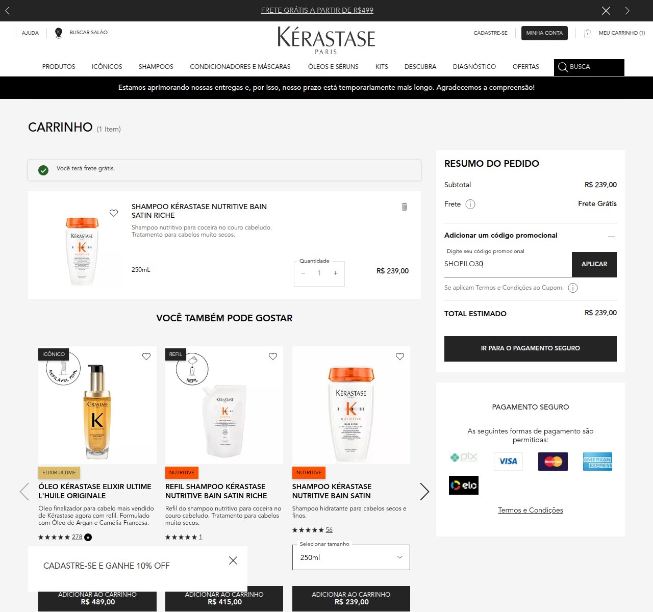 Onde inserir o código de desconto no site da Kérastase