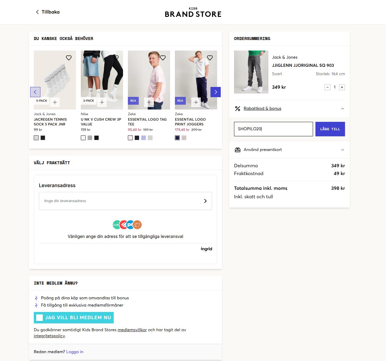 Var du anger rabattkoden på KidsBrandStores webbplats
