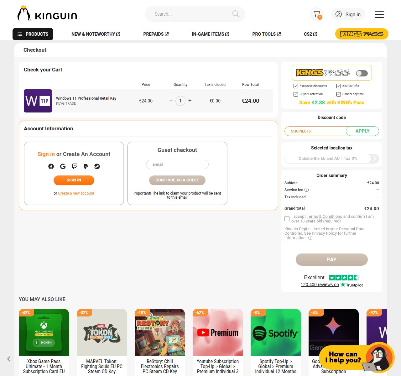 Waar je de kortingscode invoert op de Kinguin-website